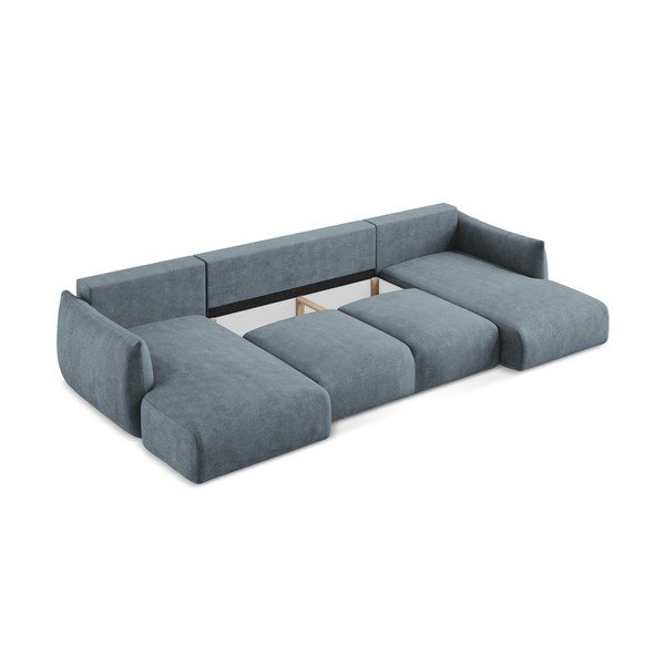 Modra raztegljiva kotna sedežna garnitura iz šenilje (v obliki črke "U") Leila – Makamii-image-4