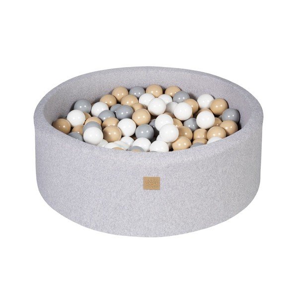 Siv bazen z žogicami iz rebrastega žameta ø 90x30 cm Montessori – Meowbaby