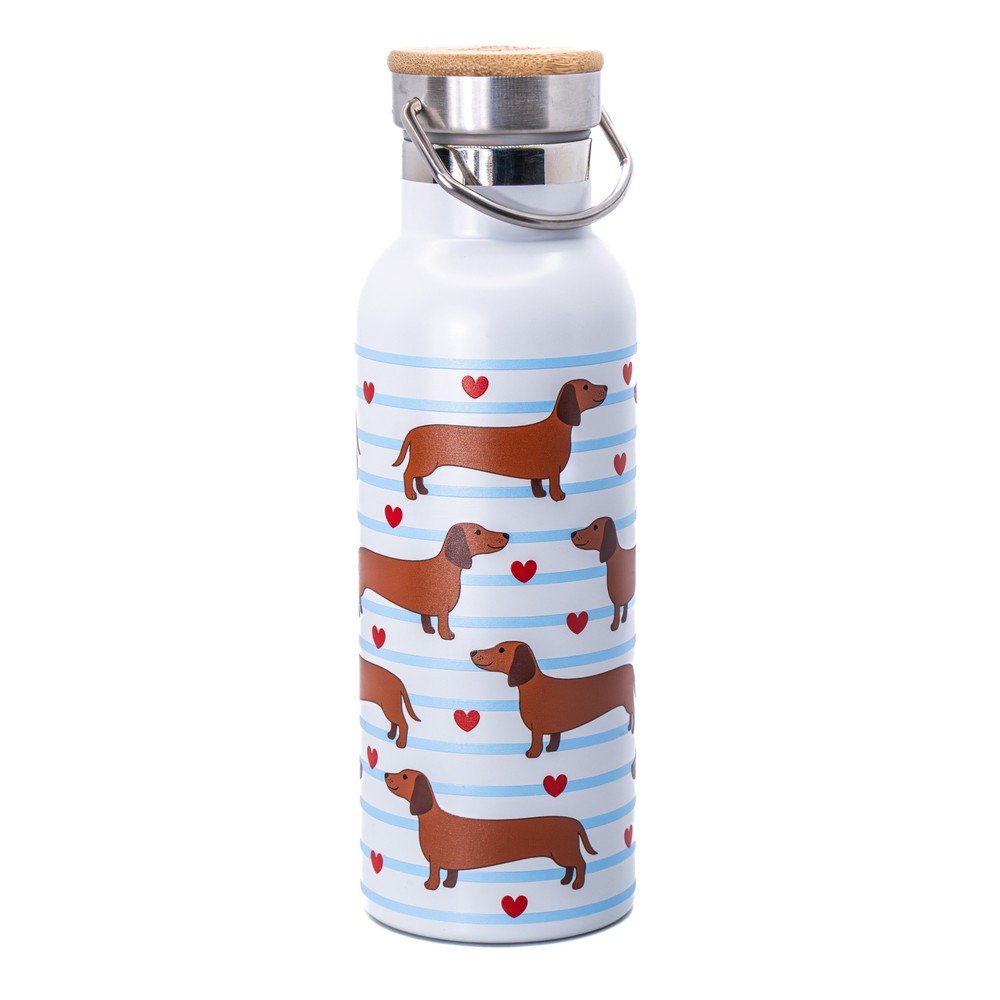 Svetlo modra/rjava steklenica za vodo za na pot iz nerjavečega jekla 425 ml Sausage Dog