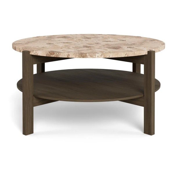 Okrogla klubska mizica z marmorno mizno ploščo v temni naravni barvi ø 80 cm Dorsett – Actona-image-4