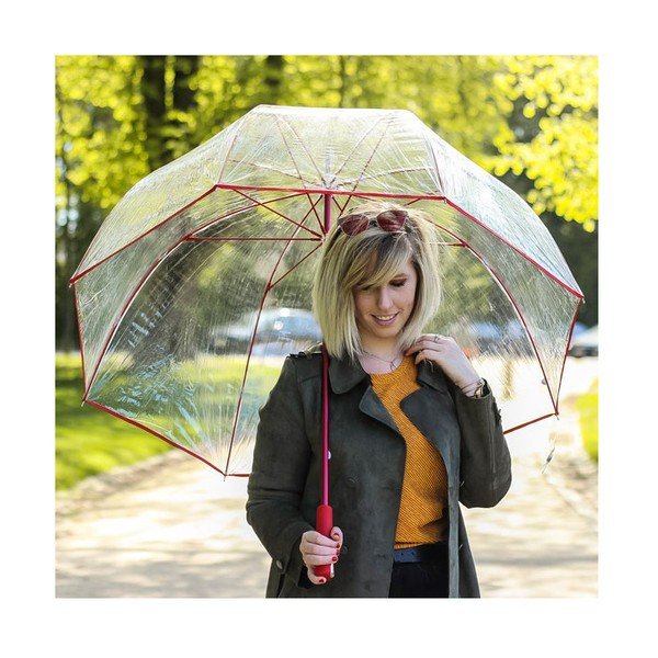 Prozoren dežnik za golf z rdečimi detajli Ambiance Birdcage Ribs, ⌀ 111 cm-image-1