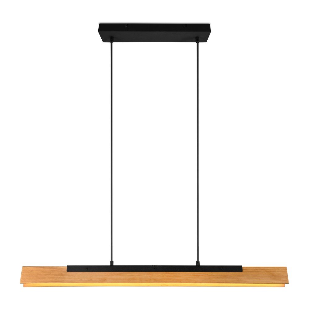 Mat črna LED viseča svetilka z lesenim senčilom Kerala