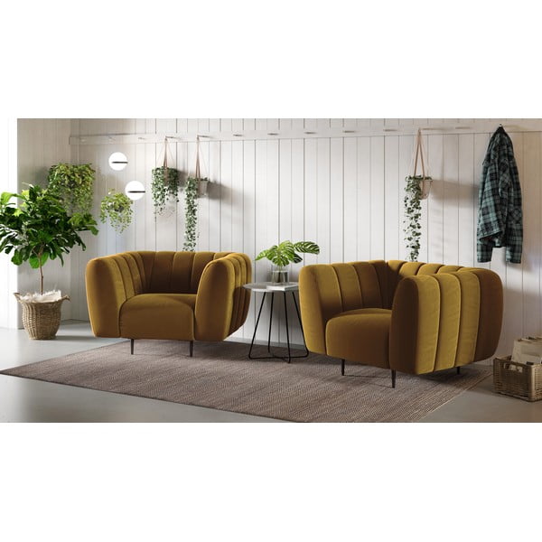 Medeno rumen žametni fotelj Ghado Shel-image-1