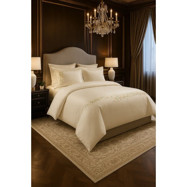 Kremno bela enojna posteljnina iz bombažnega satena z rjuho 6-delna 140x200 cm Maison Bloom – Mila Home Luxury-image-1