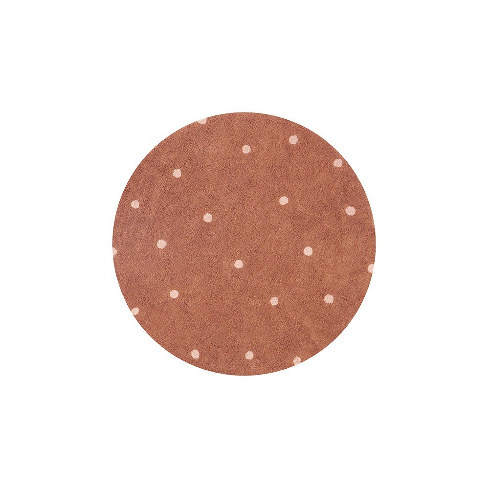 Opečnato oranžna pralna ročno tkana bombažna otroška preproga ø140 cm Round Dot Chestnut
