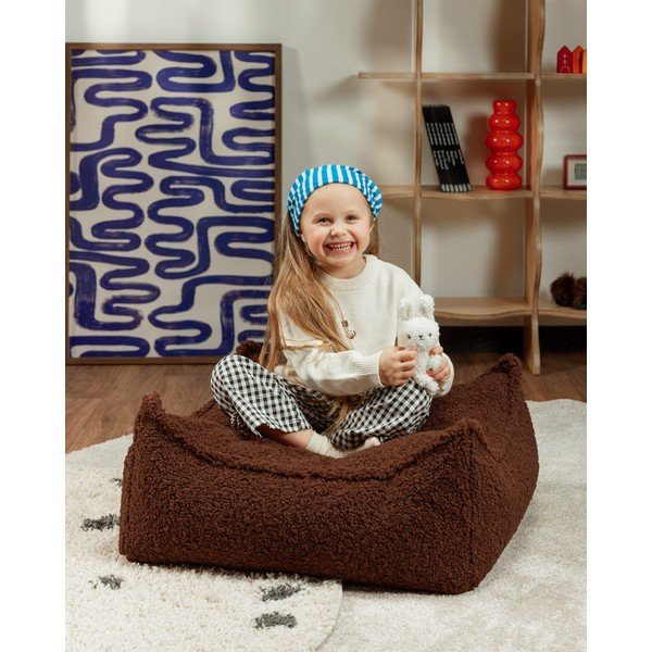 Temno rjav otroški tabure iz tkanine bouclé Warm Hazel – Wigiwama-image-2