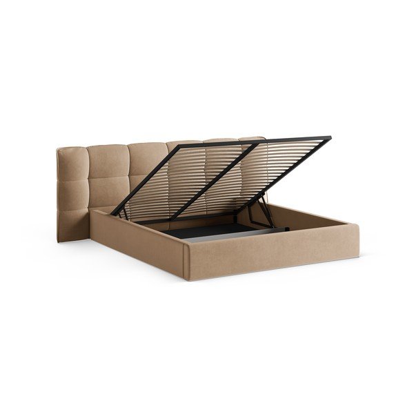 Sivo-bež oblazinjena zakonska postelja s prostorom za shranjevanje in z letvenim dnom 200x200 cm Eric – Micadoni -image-2