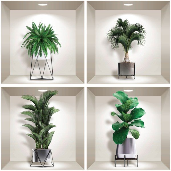 Komplet 4 3D stenskih nalepk Ambiance Indoor Plants-image-1