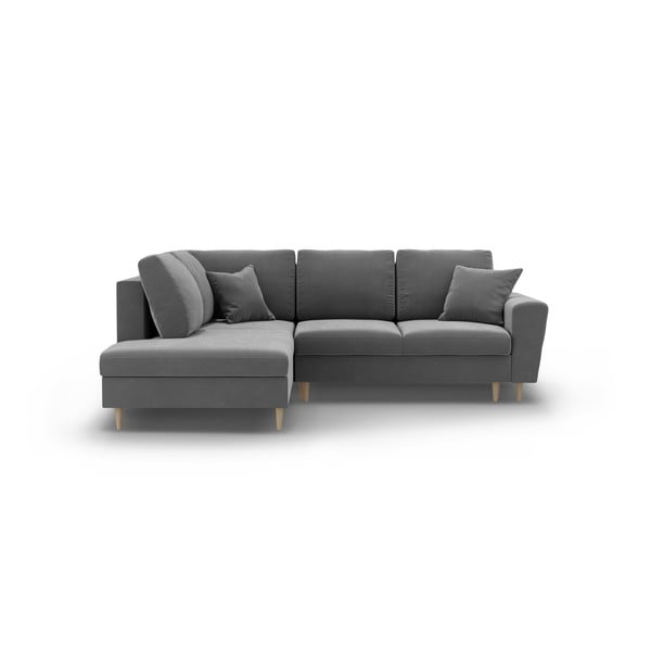 Svetlo siva žametna raztegljiva kotna sedežna garnitura s prostorom za shranjevanje (levi kot/v obliki črke L) Kyoto – Cosmopolitan Design