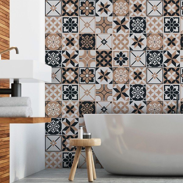 Komplet 24 stenskih nalepk Ambiance Azulejos Aldonio, 15 x 15 cm