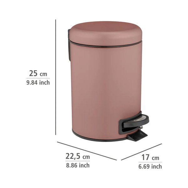 Prašno rožnat jeklen koš za smeti s pedalom 3 l Leman – Wenko-image-2