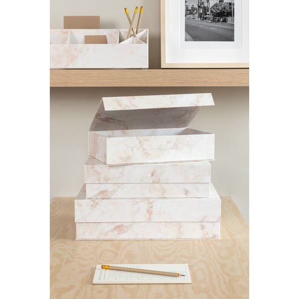 Bež kartonaste škatle za shranjevanje v kompletu 3 ks s pokrovom 42,5x29,5x13 cm Kian Paper Laminate – Bigso-image-2