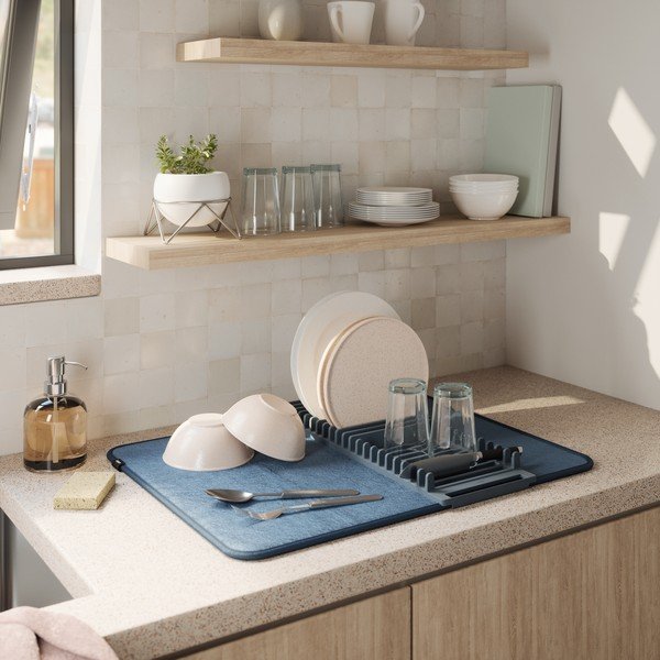 Modra tekstilna odcejalna podloga 61x46 cm Udry – Umbra-image-1