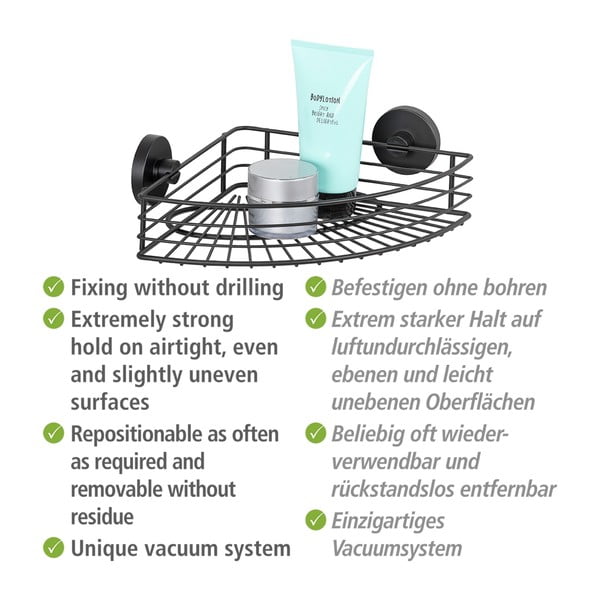 Črna kotna polica za kopalnico Wenko Vacuum-Loc® Bari-image-3