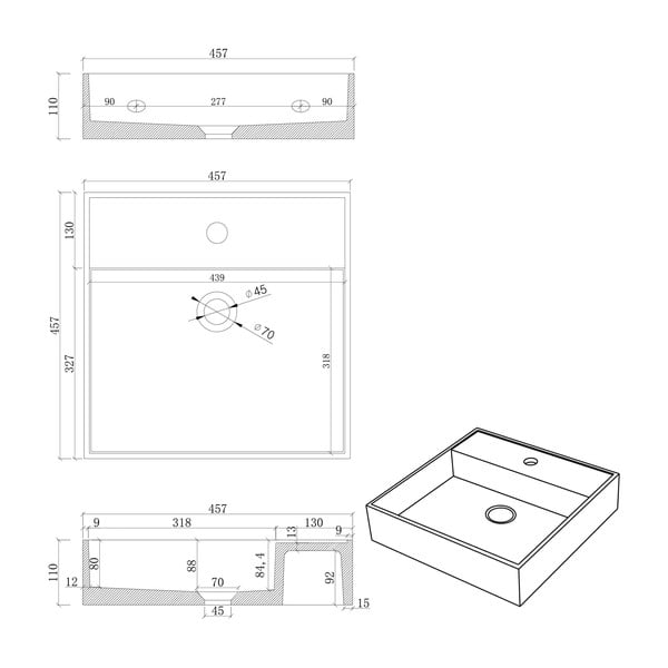Siv/bež betonski umivalnik Sapho Quadrado, 46 x 46 cm-image-1