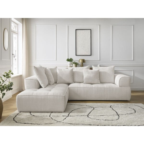 Bež kotna sedežna garnitura iz šenilje (levi kot/v obliki črke L) Whesley – Bobochic Paris-image-1