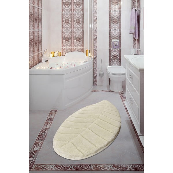 Kremno bela kopalniška preproga 60x100 cm Jungle Leaf – Foutastic-image-1