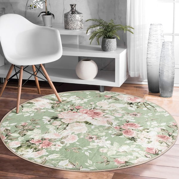 Svetlo zelena pralna okrogla preproga primerna za robotski sesalnik ø 100 cm Comfort – Mila Home-image-3