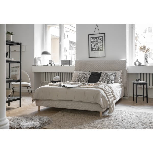 Bež oblazinjena zakonska postelja z letvenim dnom 180x200 cm Sleepy Luna - Miuform-image-1