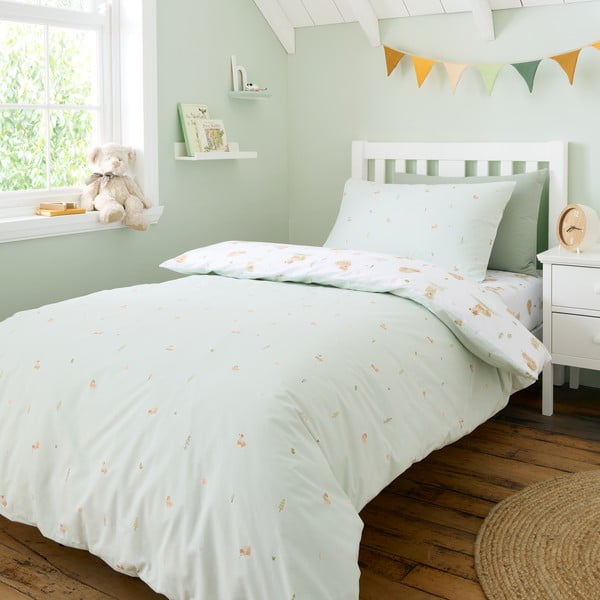 Bela/zelena bombažna otroška posteljnina za zakonsko posteljo 200x200 cm Mini Moo Cow – Bianca-image-2