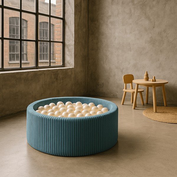 Turkizen bazen z žogicami iz rebrastega žameta ø 90x30 cm Montessori – Meowbaby-image-1