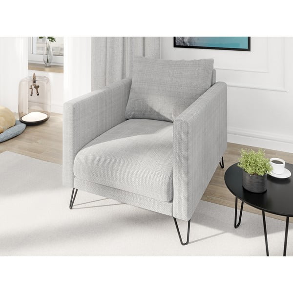 Svetlo siv fotelj iz šenilje Freya – Ropez-image-3