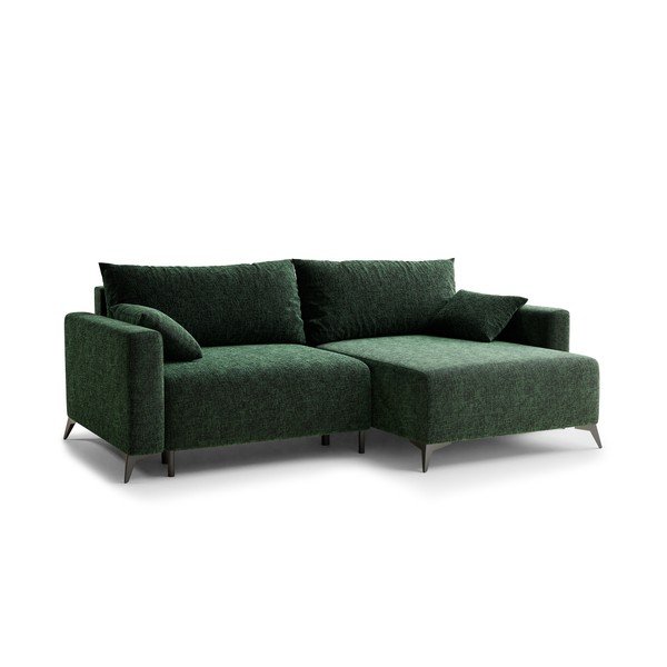 Temno zelena raztegljiva/s prostorom za shranjevanje kotna sedežna garnitura iz šenilje (desni kot/z ležalnikom) Leon – Maison de Rêve