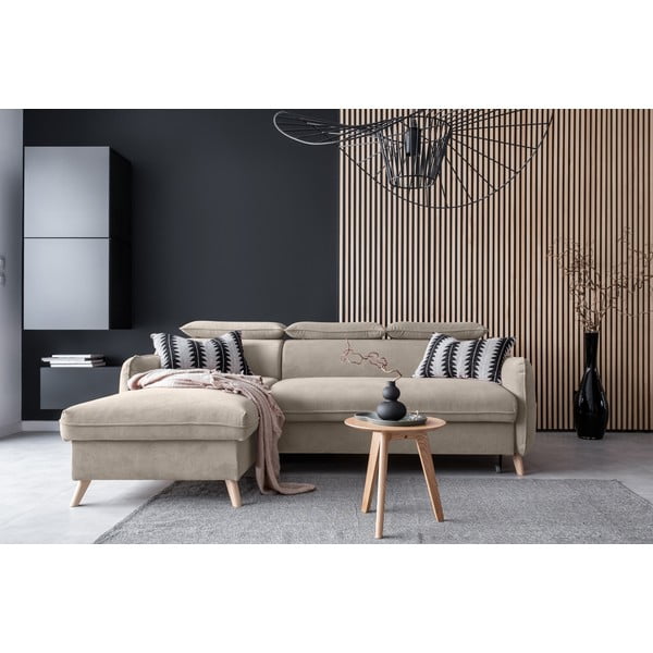 Bež žametna raztegljiva kotna sedežna garnitura (levi kot) Sweet Harmony – Miuform-image-1