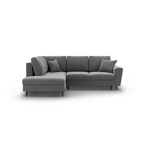 Svetlo siva žametna raztegljiva kotna sedežna garnitura s prostorom za shranjevanje (levi kot/v obliki črke L) Kyoto – Cosmopolitan Design