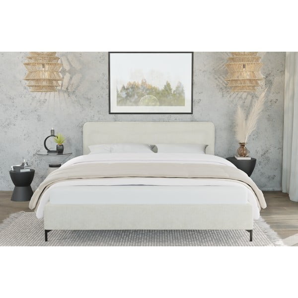 Bež oblazinjena zakonska postelja z letvenim dnom 160x200 cm Barker – Ropez-image-3