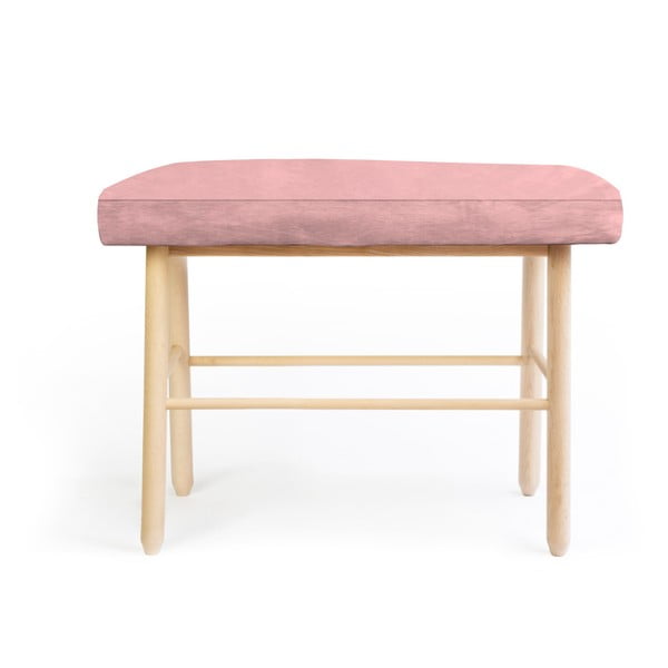 Stol iz borovega lesa z rožnato žametno prevleko Velvet Atelier