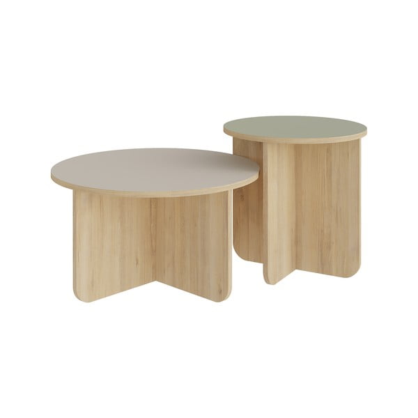 Kremno bele/v naravni barvi okrogle mizice v kompletu 2 ks v hrastovem dekorju ø 70 cm Hillary – Marckeric