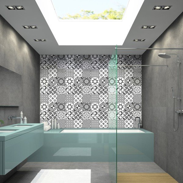 Komplet 9 stenskih nalepk Ambiance Wall Decal Tiles Azulejos Shades of Gray Sotchi, 15 x 15 cm-image-2