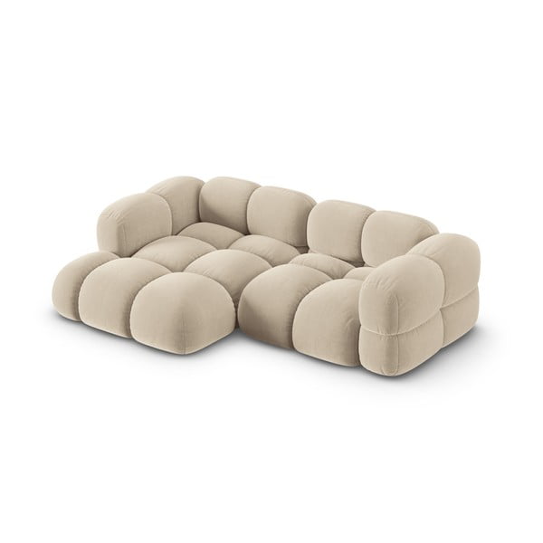 Bež žametna kotna sedežna garnitura (levi kot/z ležalnikom) Loretto – Cosmopolitan Design-image-3