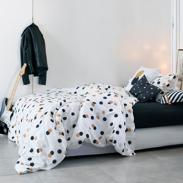 Bela enojna bombažna prevleka za odejo 140x200 cm Golden dots – Blanc-image-3