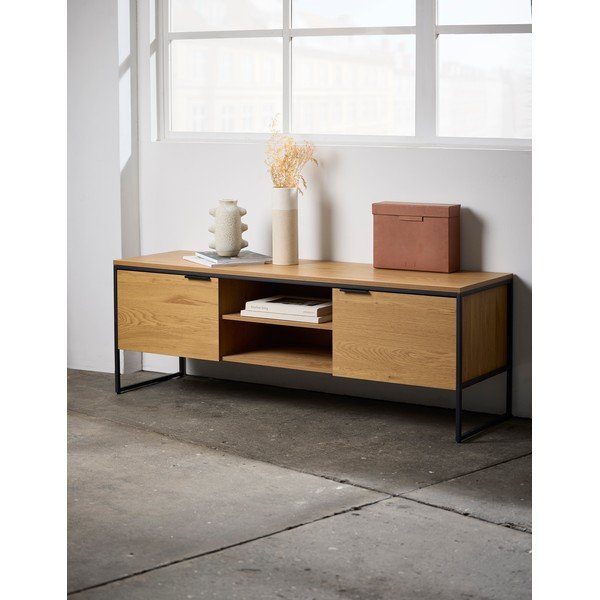 TV omarica v hrastovem dekorju v naravni barvi 155x55x45 cm Cesura – Unique Furniture-image-1