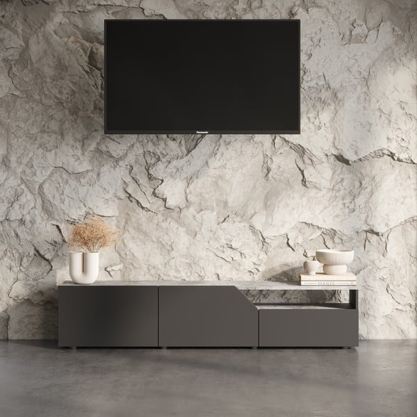 Črna TV omarica v betonskem dekorju 180x38 cm Verone – TemaHome-image-1