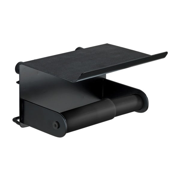 Črno stensko držalo za toaletni papir s poličko Classic Plus-image-3
