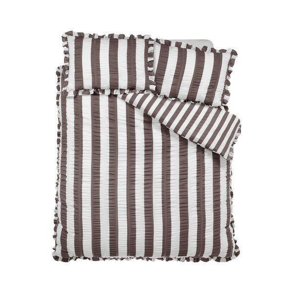 Temno rjava posteljnina za zakonsko posteljo 200x200 cm Seersucker Frill Stripe – Catherine Lansfield