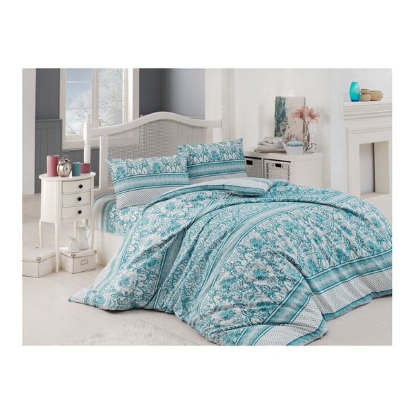 Modra bombažna posteljna rjuha Megan, 160 x 220 cm