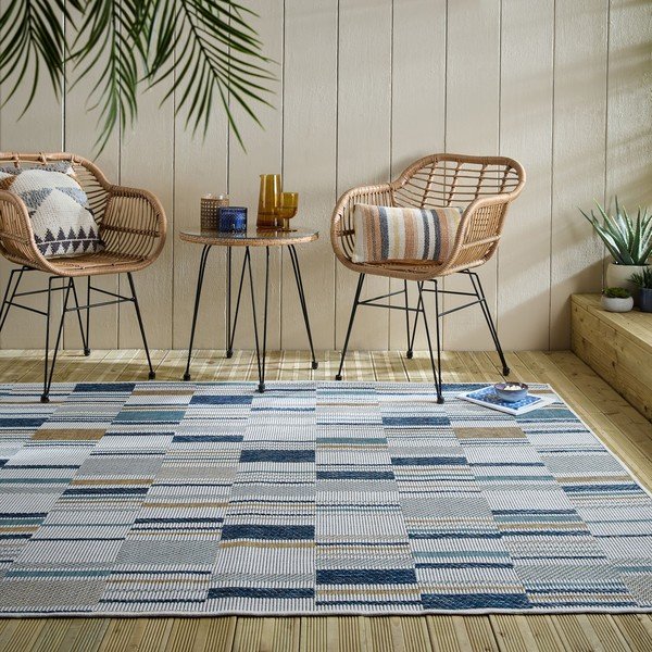 Rumeno-modra notranja in zunanja preproga 160x230 cm Rosco Geo – Flair Rugs-image-1
