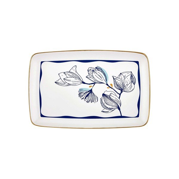Bel porcelanast servirni krožnik z modrimi cvetovi Mia Bleu, 34 x 25 cm-image-2