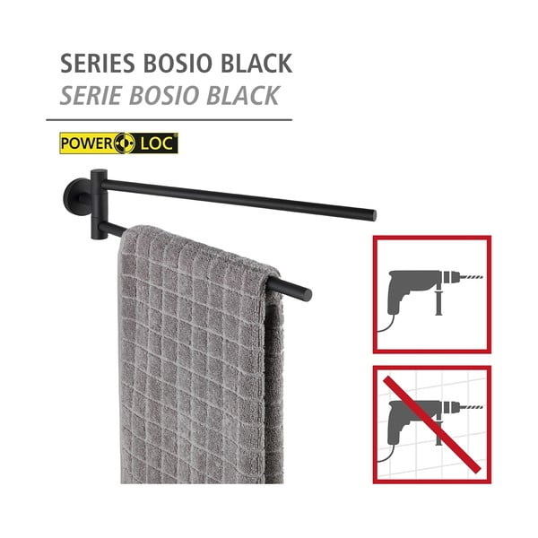 Mat črno držalo za brisače iz nerjavečega jekla z namestitvijo brez vrtanja Bosio – Wenko-image-2