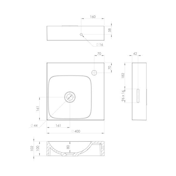 Bel kotni umivalnik iz mineralnega kompozita 40x40 cm Emona – Sapho-image-2