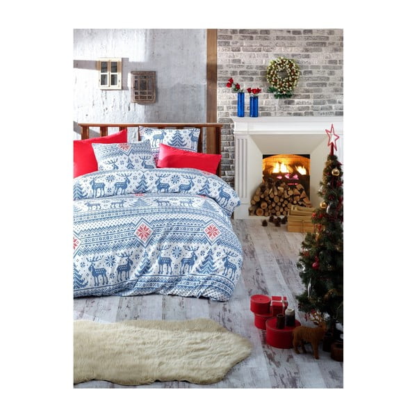 Božično bombažno posteljno perilo za eno osebo z listom Emily, 160 x 220 cm