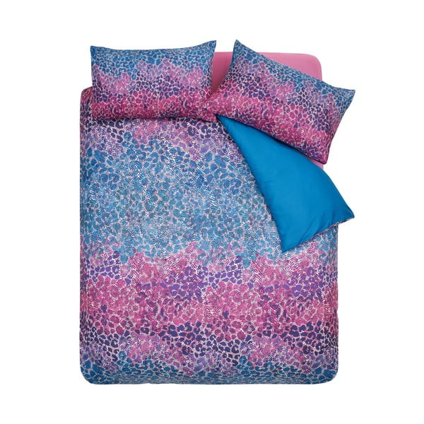 Modra/rožnata podaljšana posteljnina za zakonsko posteljo iz mikrosatena 230x220 cm Animal Print – Catherine Lansfield