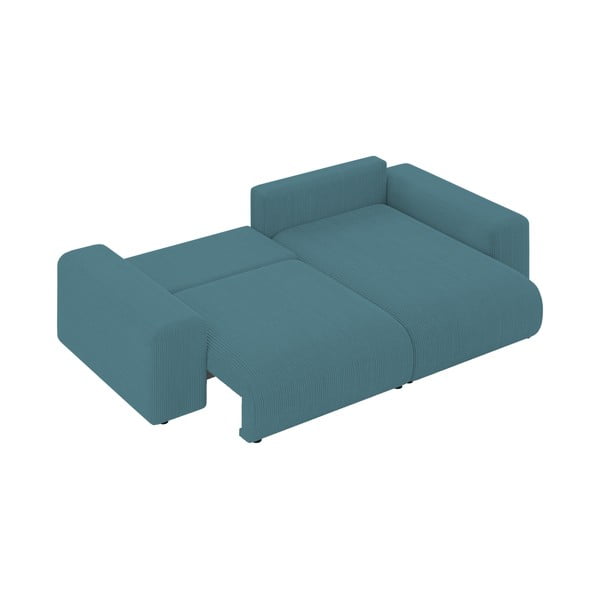 Turkizna raztegljiva kotna sedežna garnitura iz rebrastega žameta s prostorom za shranjevanje Luma – Ropez-image-4
