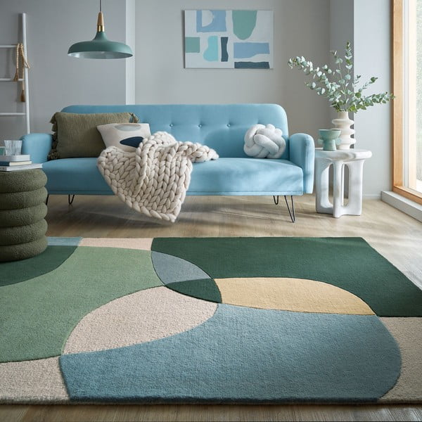 Zelena ročno tkana volnena preproga 120x170 cm Glow Green & Blue – Flair Rugs-image-1