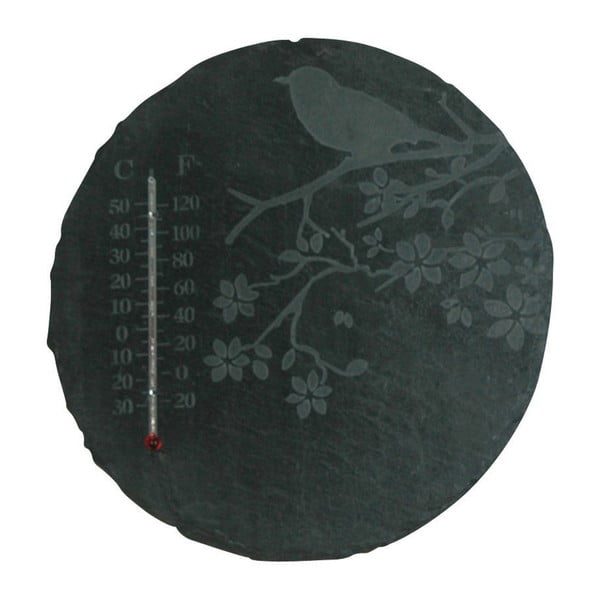 Okrogel termometer iz skrilavca z motivom ptice Esschert Design, ⌀ 22 cm