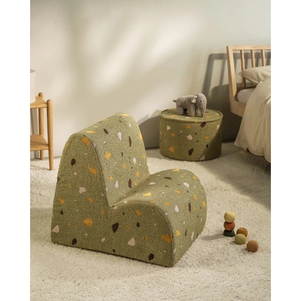 Zelen otroški fotelj iz tkanine bouclé in šenilje Terrazzo Cloud – Wigiwama-image-3